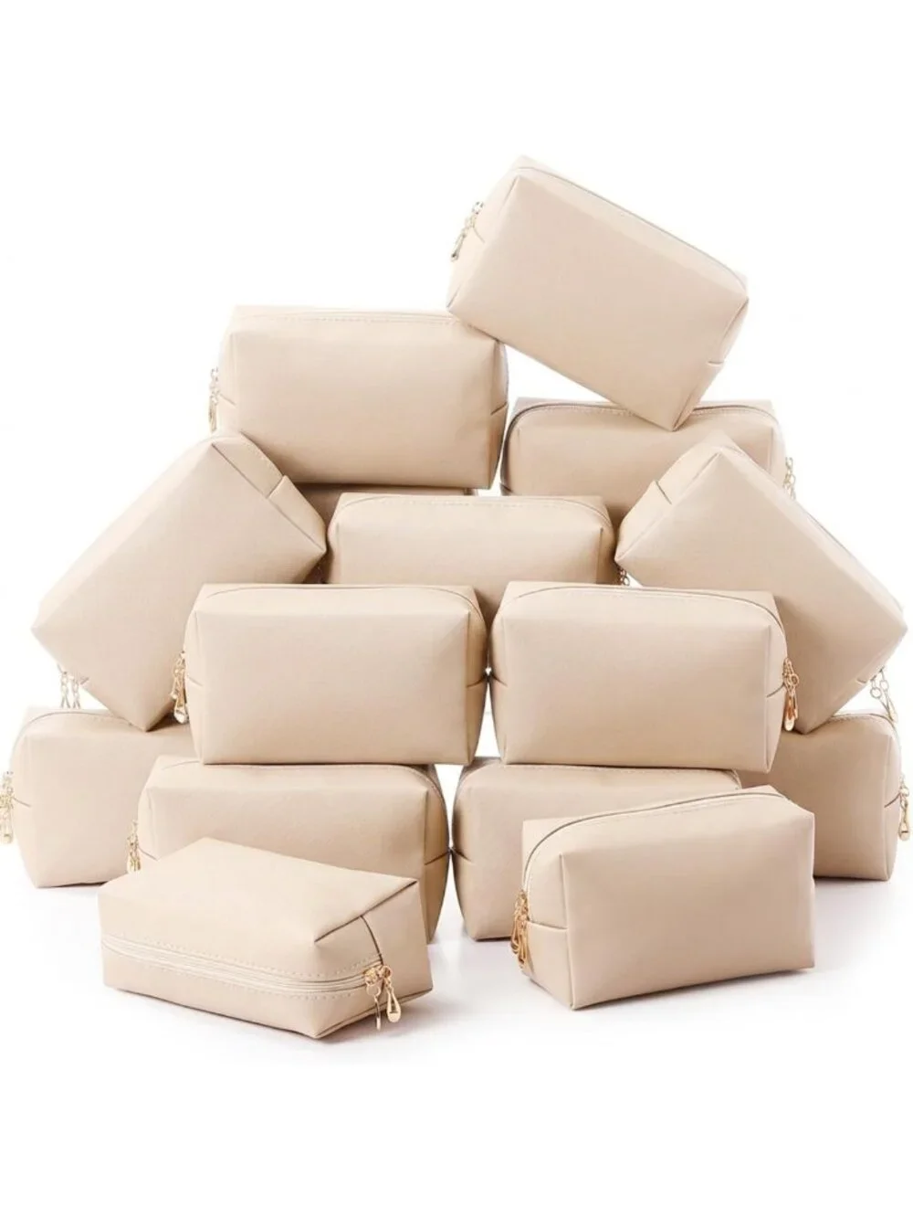 15 Pcs Aesthetic Leather Makeup Bags Set | Plain Cosmetic Pouches for Travel